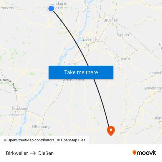 Birkweiler to Dießen map
