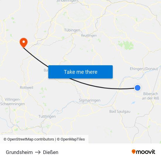 Grundsheim to Dießen map