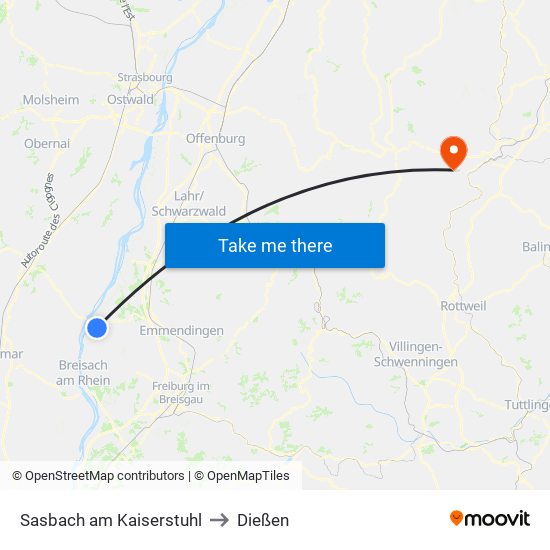 Sasbach am Kaiserstuhl to Dießen map