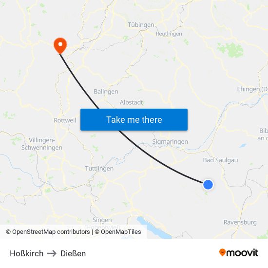 Hoßkirch to Dießen map