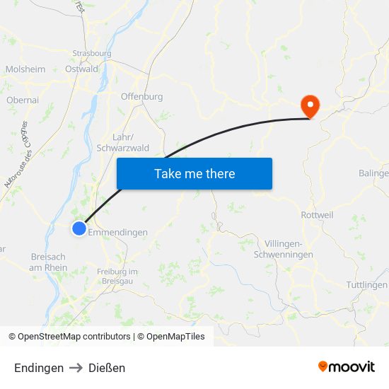 Endingen to Dießen map