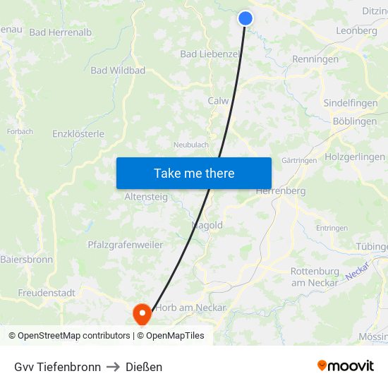 Gvv Tiefenbronn to Dießen map