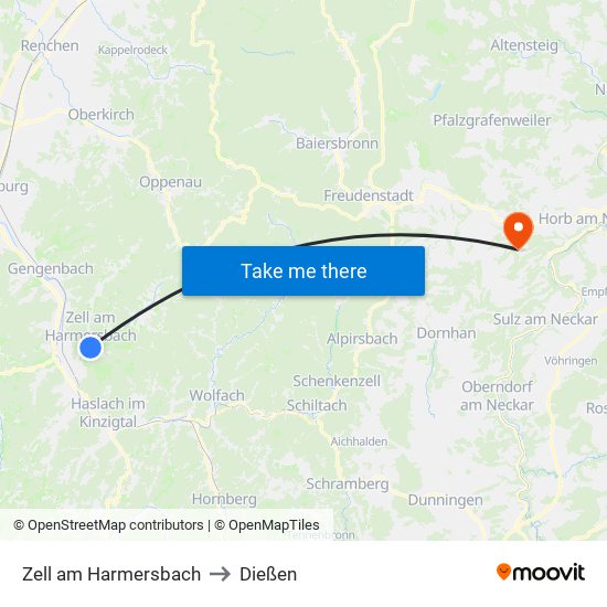 Zell am Harmersbach to Dießen map