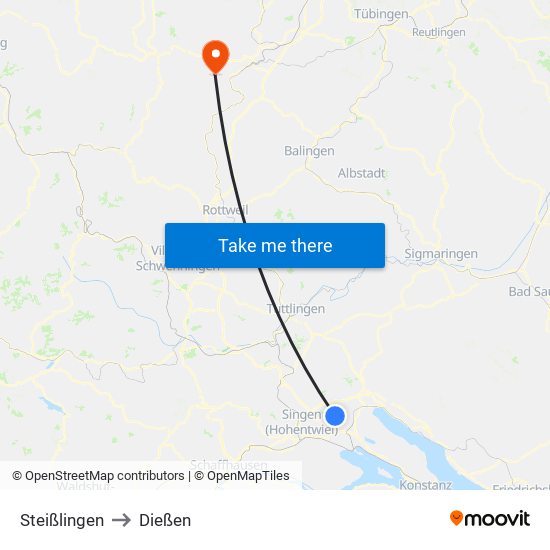 Steißlingen to Dießen map