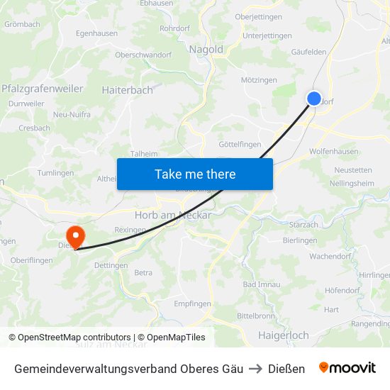 Gemeindeverwaltungsverband Oberes Gäu to Dießen map