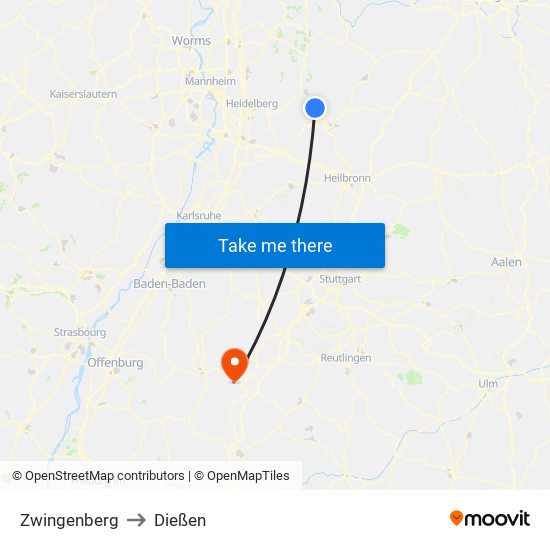 Zwingenberg to Dießen map