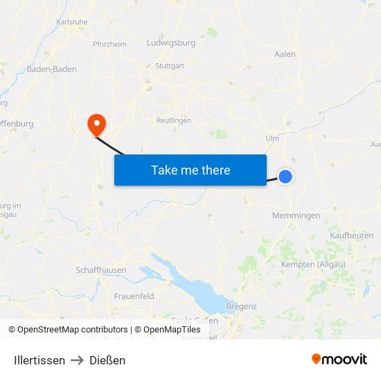 Illertissen to Dießen map