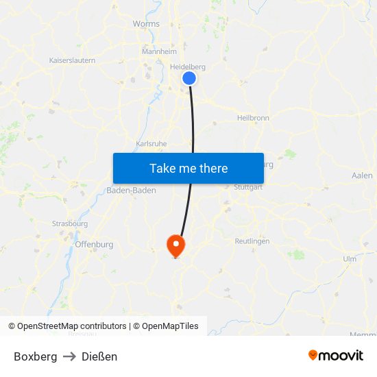 Boxberg to Dießen map