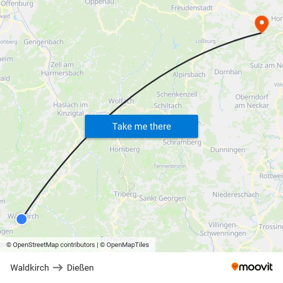 Waldkirch to Dießen map