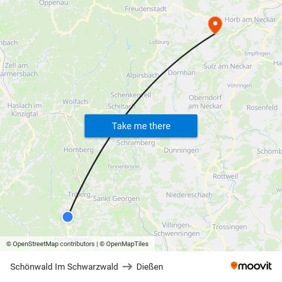 Schönwald Im Schwarzwald to Dießen map