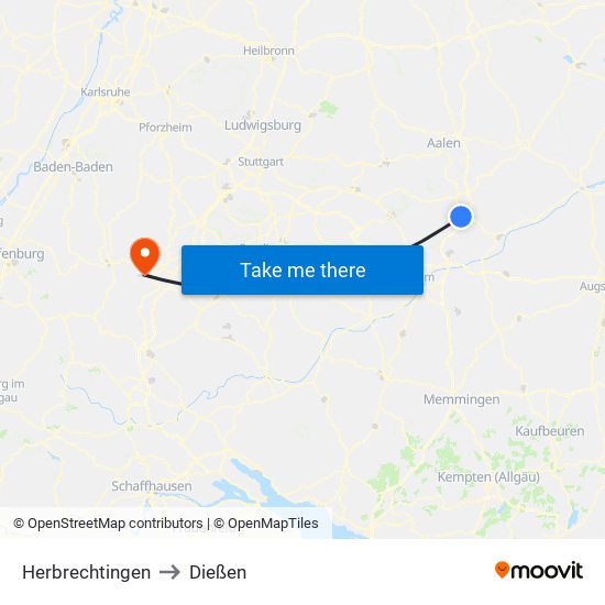 Herbrechtingen to Dießen map