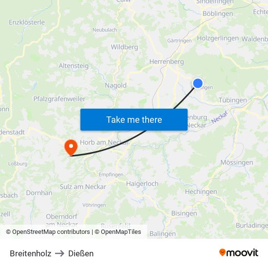 Breitenholz to Dießen map