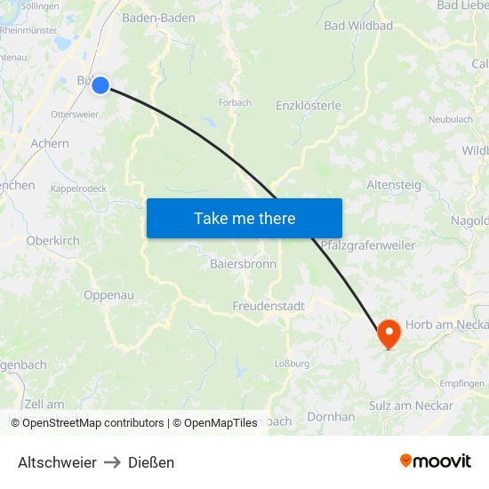 Altschweier to Dießen map