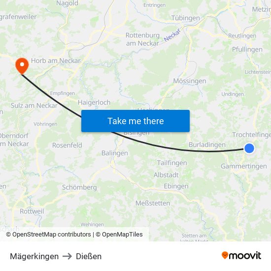Mägerkingen to Dießen map
