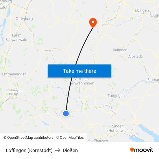 Löffingen (Kernstadt) to Dießen map