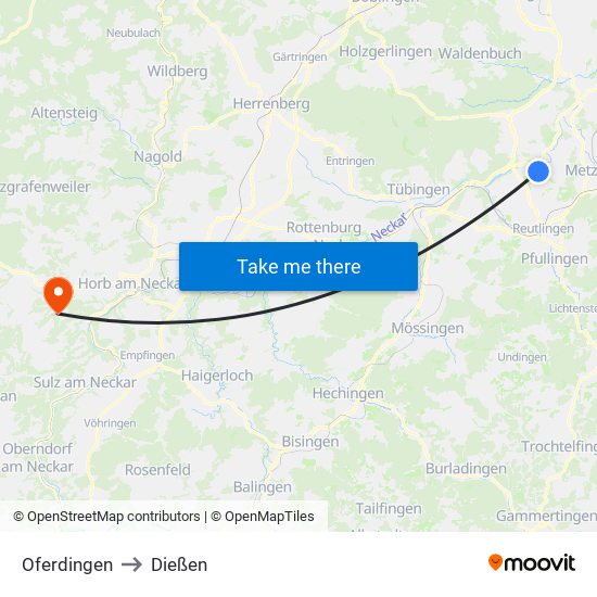 Oferdingen to Dießen map