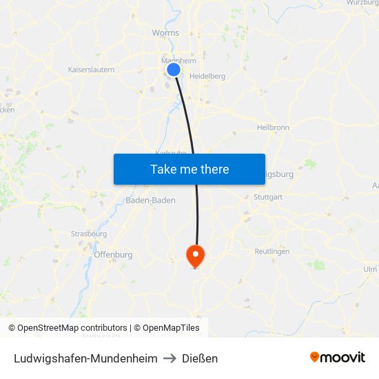 Ludwigshafen-Mundenheim to Dießen map