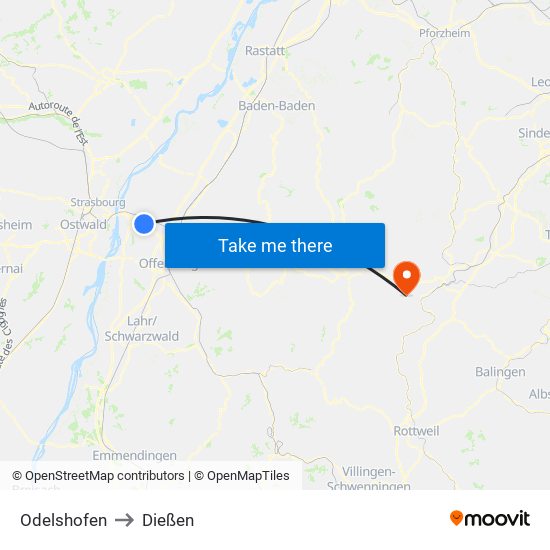 Odelshofen to Dießen map
