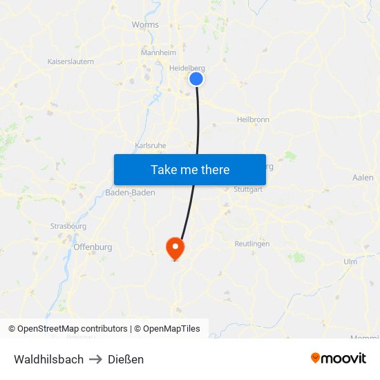 Waldhilsbach to Dießen map