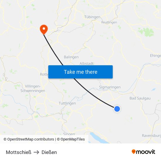 Mottschieß to Dießen map