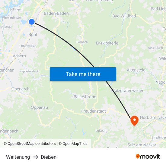Weitenung to Dießen map