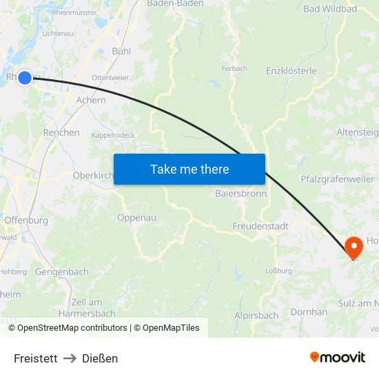 Freistett to Dießen map