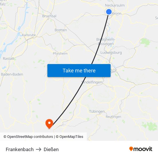 Frankenbach to Dießen map
