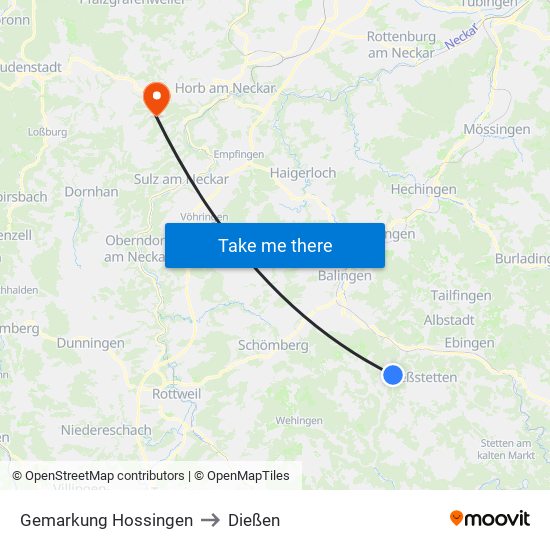 Gemarkung Hossingen to Dießen map