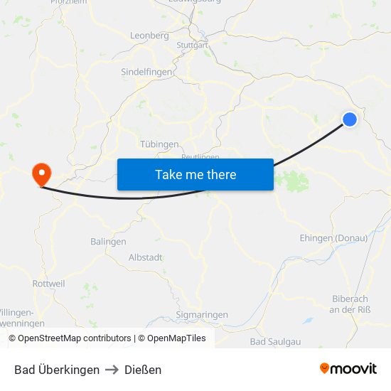 Bad Überkingen to Dießen map