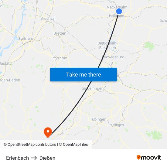 Erlenbach to Dießen map