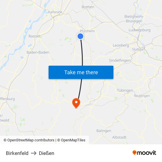 Birkenfeld to Dießen map