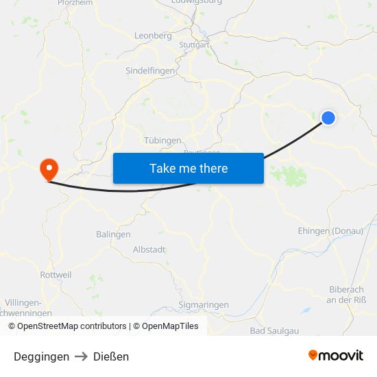 Deggingen to Dießen map