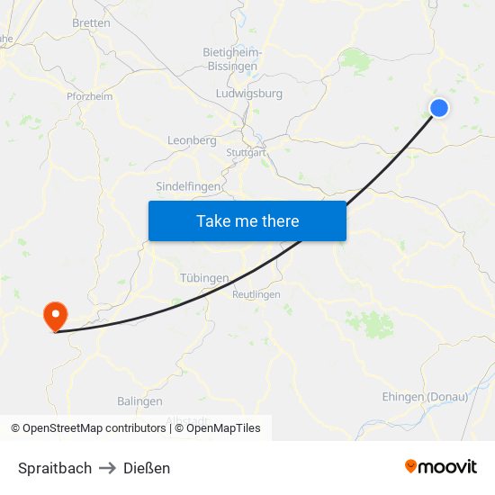 Spraitbach to Dießen map