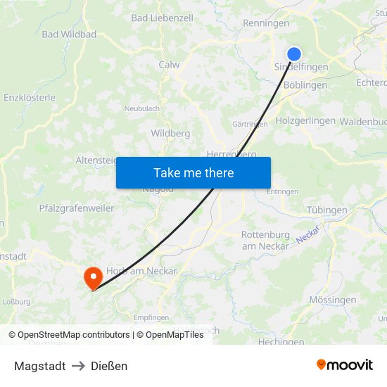 Magstadt to Dießen map