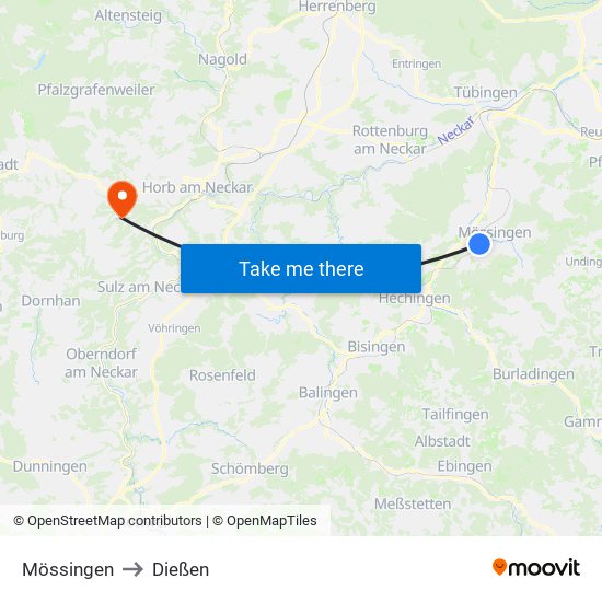 Mössingen to Dießen map