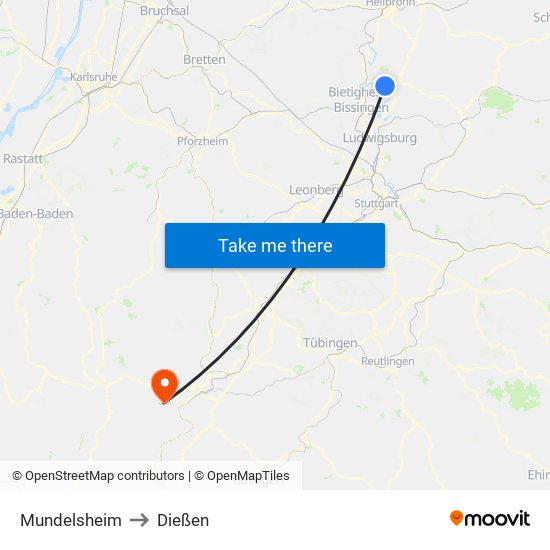 Mundelsheim to Dießen map