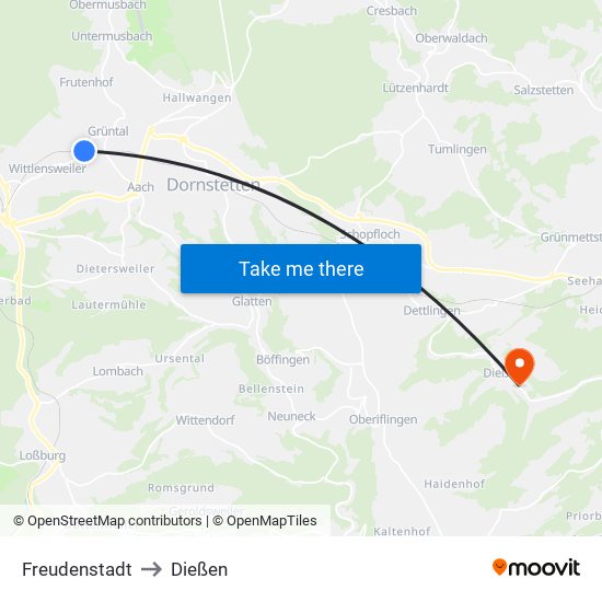 Freudenstadt to Dießen map