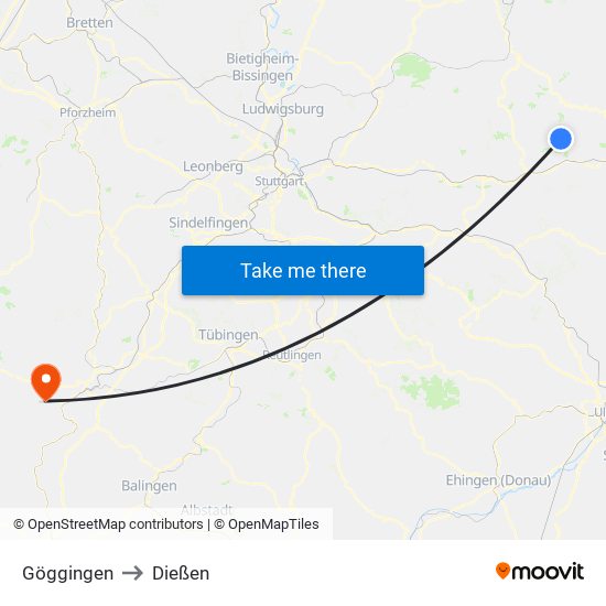 Göggingen to Dießen map