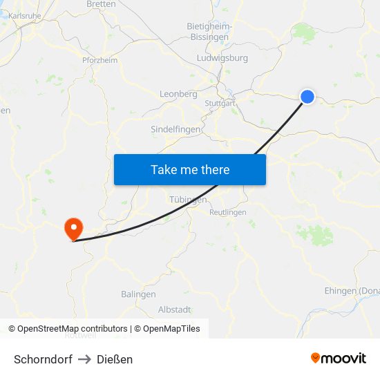 Schorndorf to Dießen map