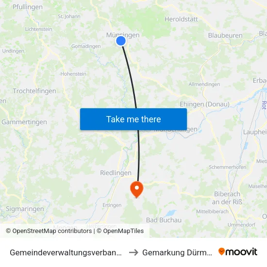 Gemeindeverwaltungsverband Münsingen to Gemarkung Dürmentingen map