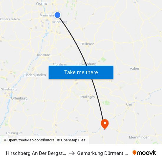 Hirschberg An Der Bergstraße to Gemarkung Dürmentingen map