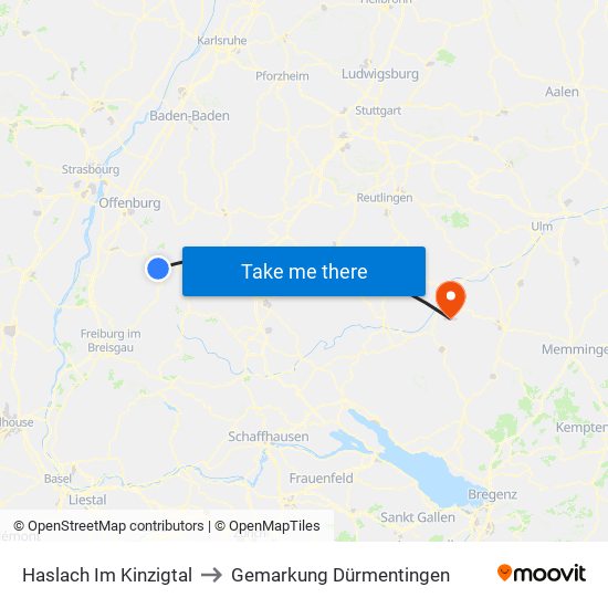 Haslach Im Kinzigtal to Gemarkung Dürmentingen map