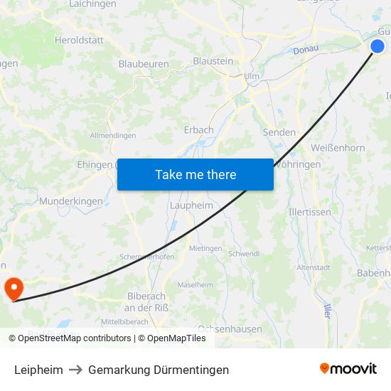 Leipheim to Gemarkung Dürmentingen map