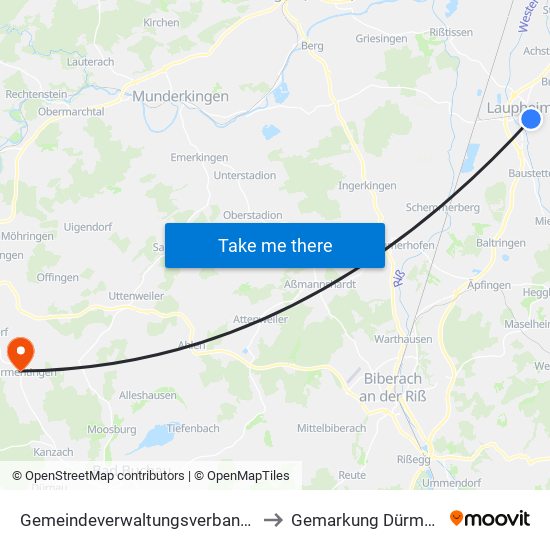 Gemeindeverwaltungsverband Laupheim to Gemarkung Dürmentingen map