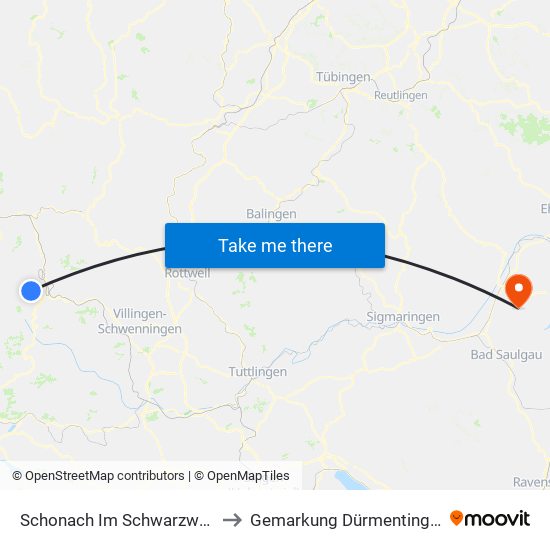 Schonach Im Schwarzwald to Gemarkung Dürmentingen map