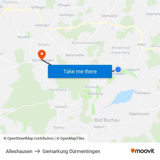 Alleshausen to Gemarkung Dürmentingen map