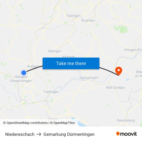 Niedereschach to Gemarkung Dürmentingen map