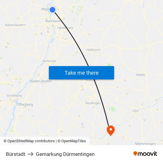 Bürstadt to Gemarkung Dürmentingen map