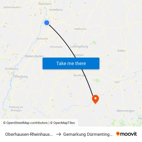 Oberhausen-Rheinhausen to Gemarkung Dürmentingen map