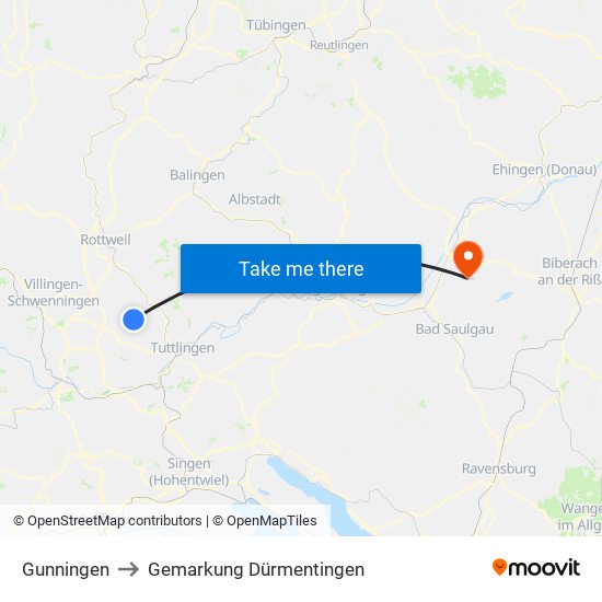 Gunningen to Gemarkung Dürmentingen map
